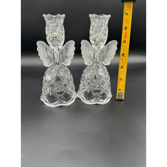 Vintage 1985 Set of 2 Hofbauer Crystal Etched Butterfly Candlestick Holders - Picture 4 of 5